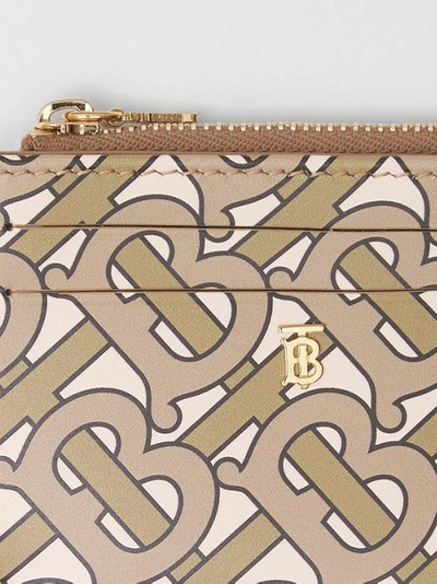 Shop Burberry Monogram Print Leather Zip Card Case In Beige