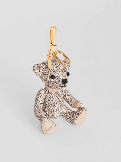 Shop Burberry Thomas Bear Charm In Monogram Print Leather In Beige