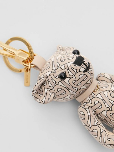 Shop Burberry Thomas Bear Charm In Monogram Print Leather In Beige