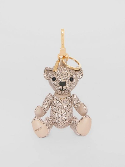 Shop Burberry Thomas Bear Charm In Monogram Print Leather In Beige