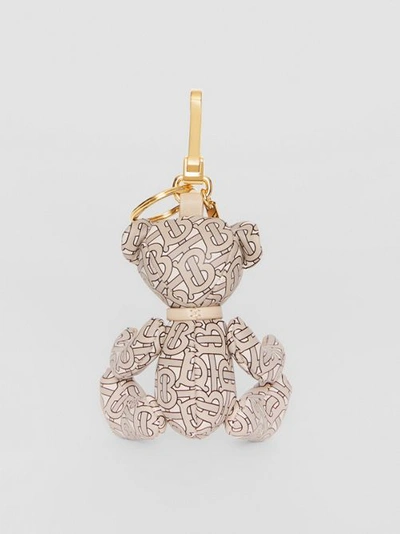 Shop Burberry Thomas Bear Charm In Monogram Print Leather In Beige