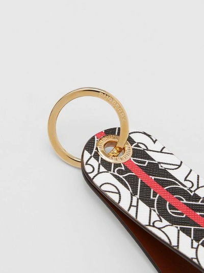 Shop Burberry Monogram Stripe E-canvas And Leather Key Ring In Bridle Brown