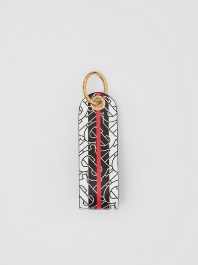 Shop Burberry Monogram Stripe E-canvas And Leather Key Ring In Bridle Brown