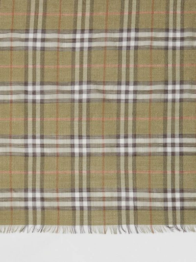 Shop Burberry Metallic Vintage Check Wool Silk Blend Scarf