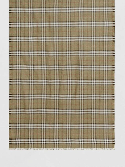 Shop Burberry Metallic Vintage Check Wool Silk Blend Scarf