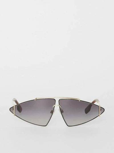 Shop Burberry Gold-plated Triangular Frame Sunglasses In Black