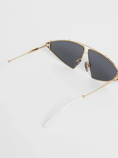 Shop Burberry Gold-plated Triangular Frame Sunglasses In White