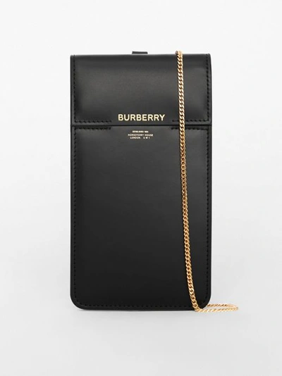 Shop Burberry Horseferry Print Leather Phone Case Lanyard In Black