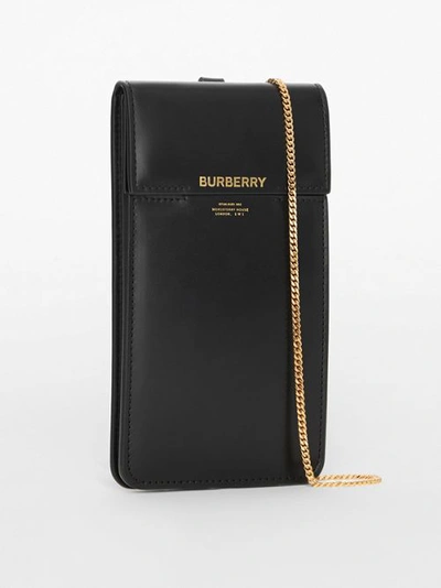 Shop Burberry Horseferry Print Leather Phone Case Lanyard In Black