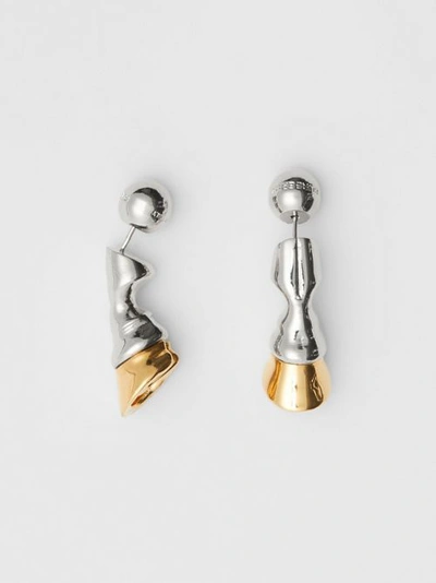 Shop Burberry Gold And Palladium-plated Hoof Earrings In Palladium/light Gold