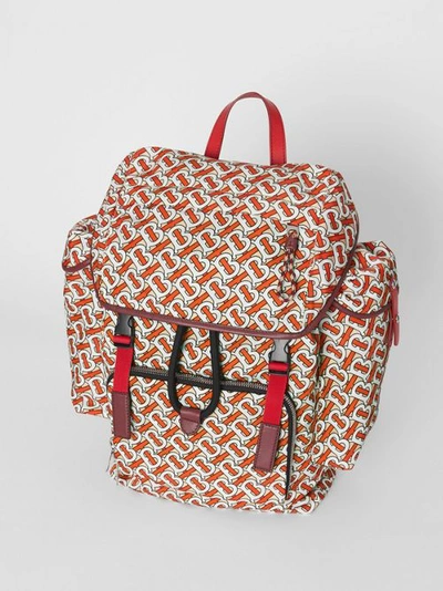 Shop Burberry Medium Leather Trim Monogram Print Backpack In Vermilion