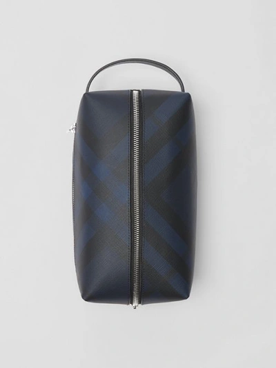 Shop Burberry London Check And Leather Travel Pouch In Navy/black