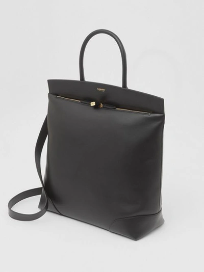 Shop Burberry Leather Portrait Society Tote In Black