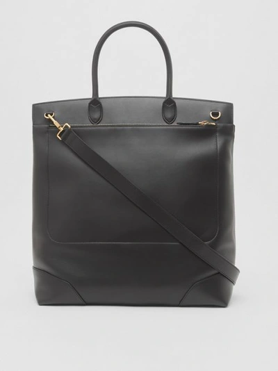 Shop Burberry Leather Portrait Society Tote In Black