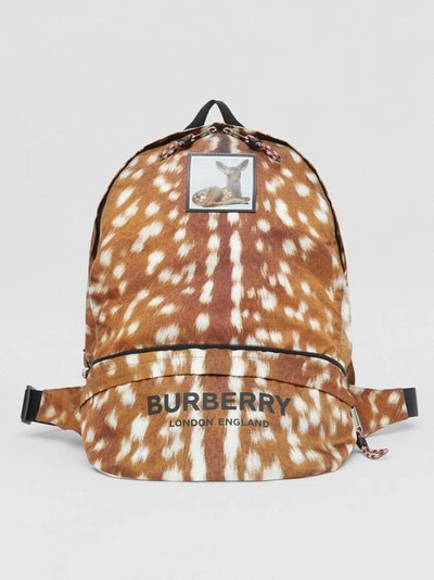 Shop Burberry Deer Print Convertible Bum Bag In Tan/white