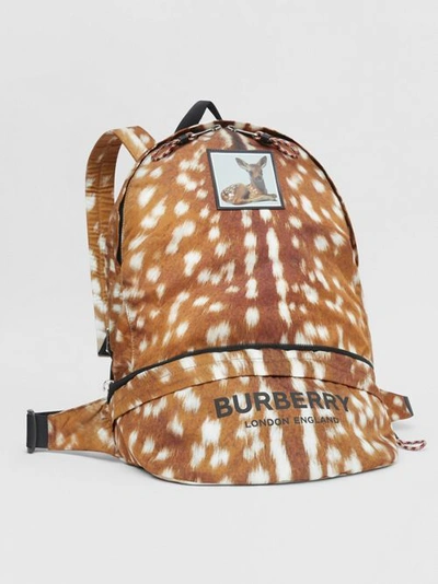 Shop Burberry Deer Print Convertible Bum Bag In Tan/white