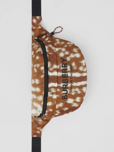 Shop Burberry Deer Print Convertible Bum Bag In Tan/white