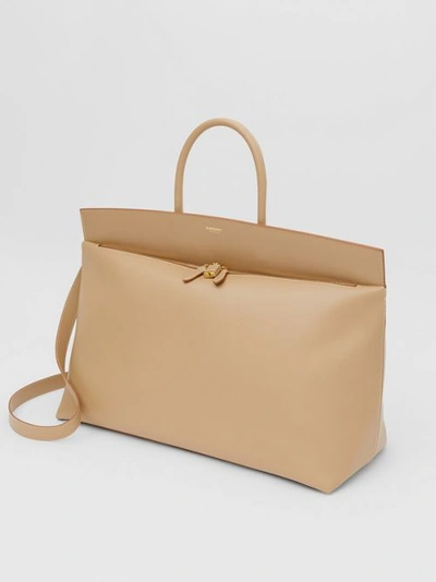 Shop Burberry Extra Large Leather Society Top Handle Bag In Honey
