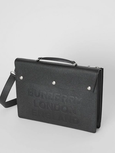 Shop Burberry Triple Stud Logo Embossed Leather Document Case In Black