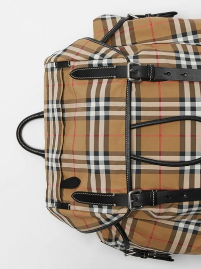 Shop Burberry Vintage Check And Leather Backpack In Antique Yellow