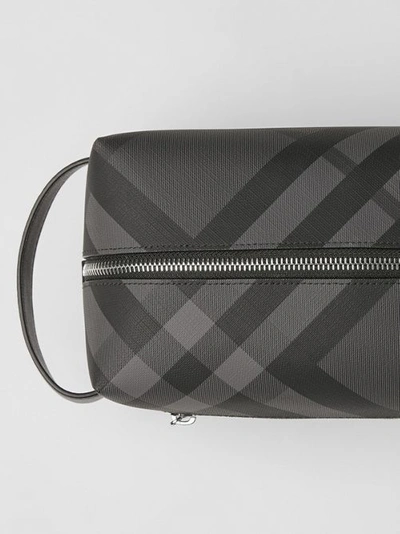 Shop Burberry London Check And Leather Pouch In Charcoal/black