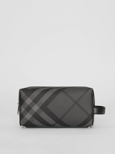 Shop Burberry London Check And Leather Pouch In Charcoal/black