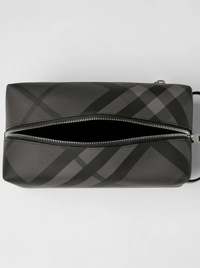 Shop Burberry London Check And Leather Pouch In Charcoal/black
