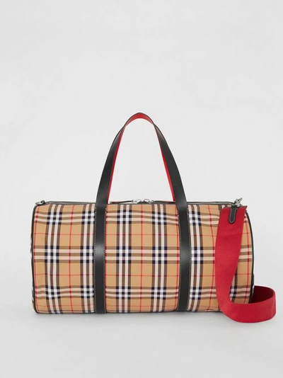 Shop Burberry Large Vintage Check And Leather Barrel Bag In Military Red