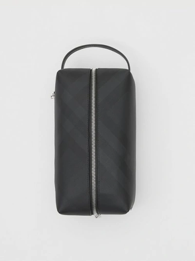 Shop Burberry London Check And Leather Travel Pouch In Dark Charcoal