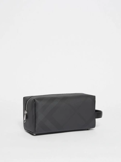 Shop Burberry London Check And Leather Travel Pouch In Dark Charcoal