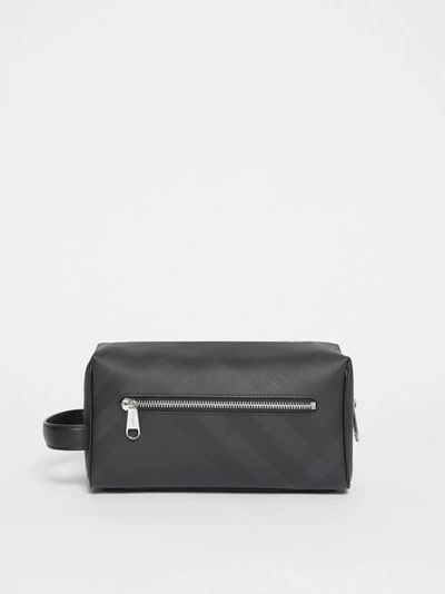 Shop Burberry London Check And Leather Travel Pouch In Dark Charcoal