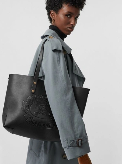 Burberry Small Embossed Crest Leather Tote In Black | ModeSens