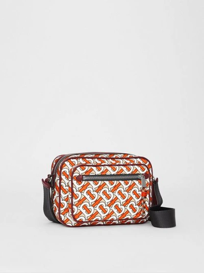 Shop Burberry Monogram Print And Leather Crossbody Bag In Vermilion
