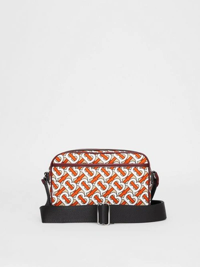 Shop Burberry Monogram Print And Leather Crossbody Bag In Vermilion