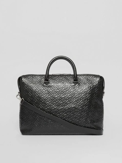 Shop Burberry Triple Stud Monogram Leather Briefcase In Black