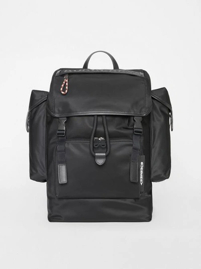 Shop Burberry Logo Detail Nylon And Leather Backpack In Black