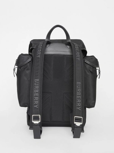 Shop Burberry Logo Detail Nylon And Leather Backpack In Black