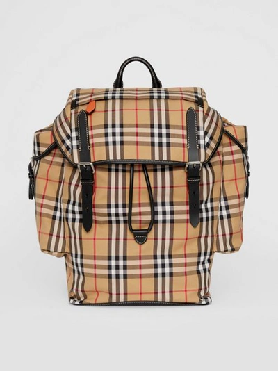 Shop Burberry Vintage Check And Leather Backpack In Clementine