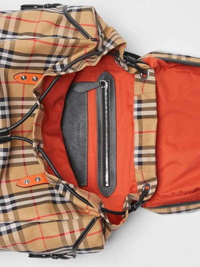 Shop Burberry Vintage Check And Leather Backpack In Clementine
