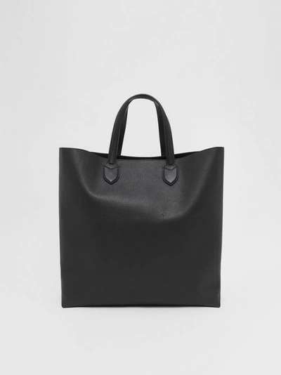 Shop Burberry Large Logo Graphic Grainy Leather Tote In Black