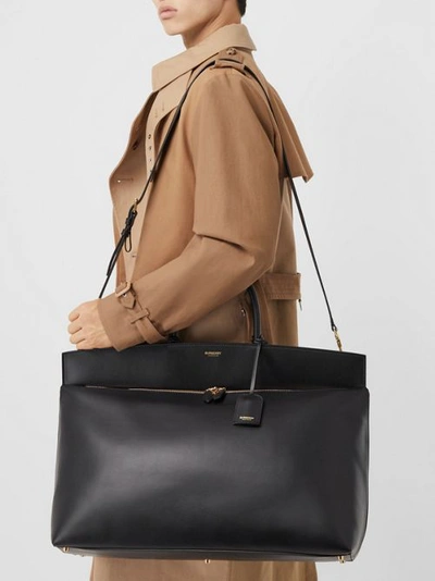 Shop Burberry Extra Large Leather Society Top Handle Bag In Black