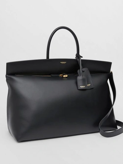 Shop Burberry Extra Large Leather Society Top Handle Bag In Black