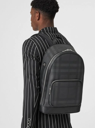 Burberry London Check And Leather Backpack In Dark Charcoal ModeSens