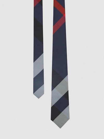 Shop Burberry Classic Cut Exaggerated Check Silk Tie In Navy