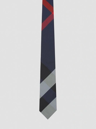 Shop Burberry Classic Cut Exaggerated Check Silk Tie In Navy