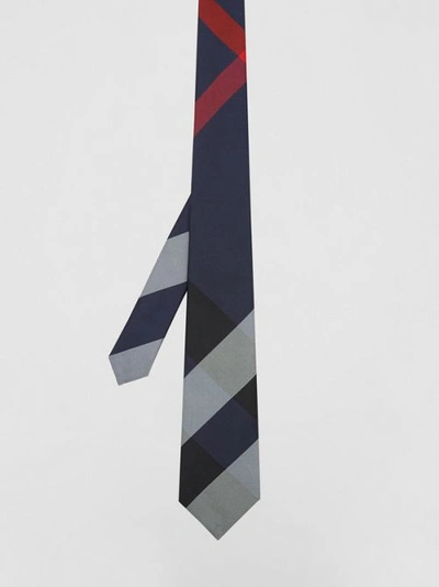 Shop Burberry Classic Cut Exaggerated Check Silk Tie In Navy