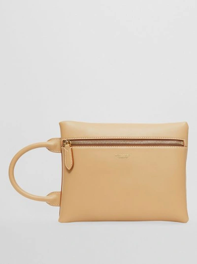 Shop Burberry Leather Portrait Pouch In Honey