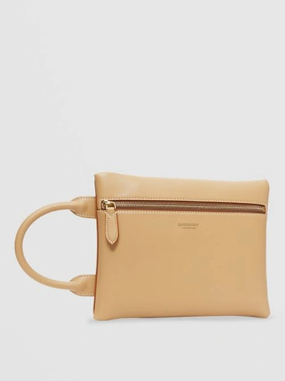 Shop Burberry Leather Portrait Pouch In Honey