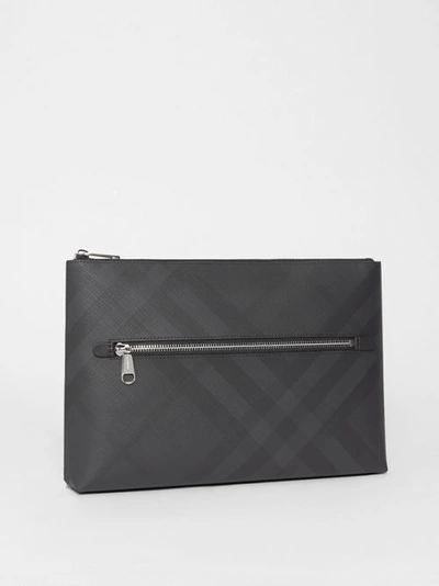 Shop Burberry London Check Zip Pouch In Dark Charcoal