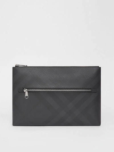 Shop Burberry London Check Zip Pouch In Dark Charcoal